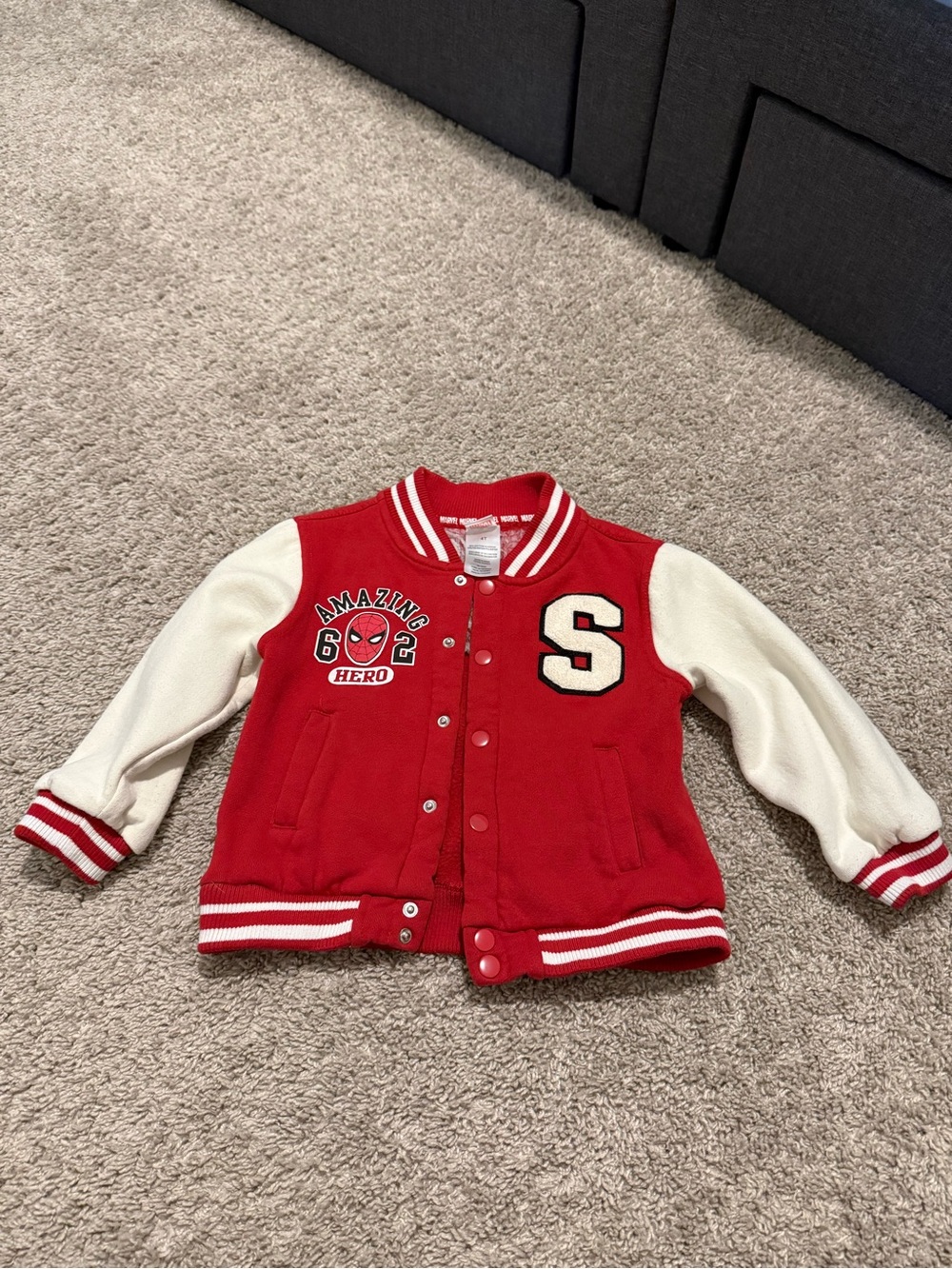 Marvel Red and Cream Kids Varsity Jacket with 'S' Patch